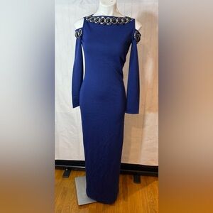 St. John Women's Formal Dress Sz 2 Vivid Blue w/ silver & black beading